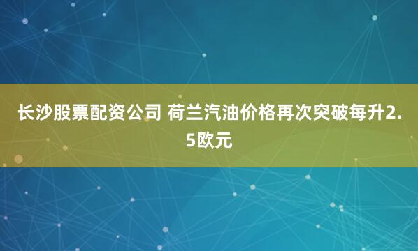 长沙股票配资公司 荷兰汽油价格再次突破每升2.5欧元